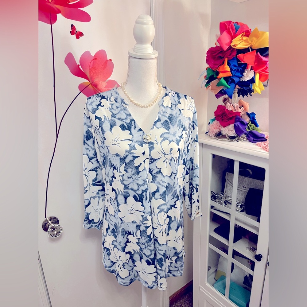 Blue and white blouse